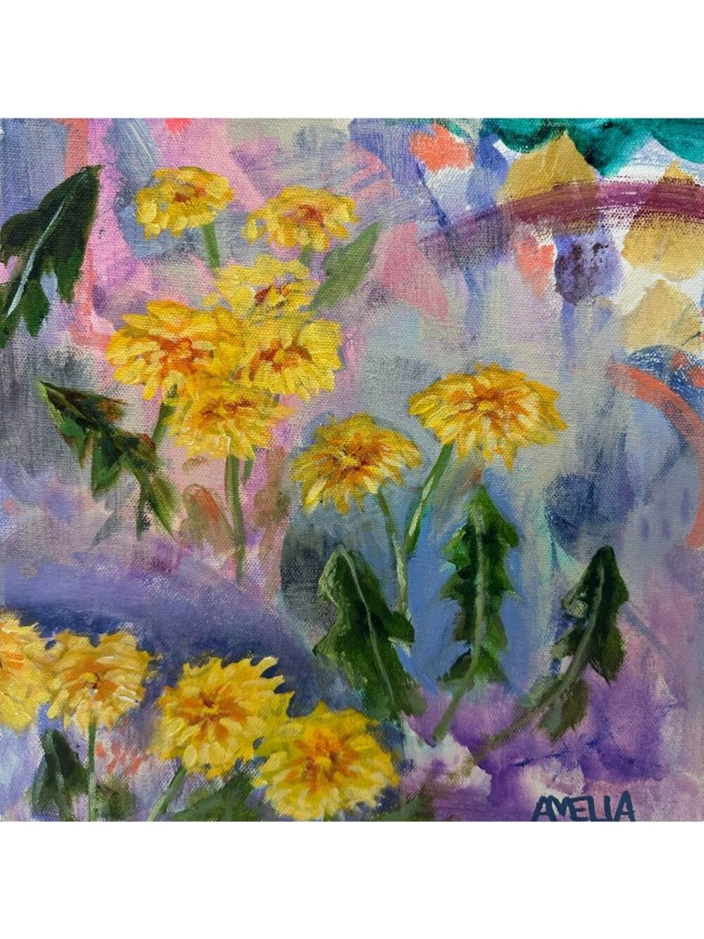 Original Art Floral Painting OOAK Dandelion Spring Art Wall Home Decor Colorful
